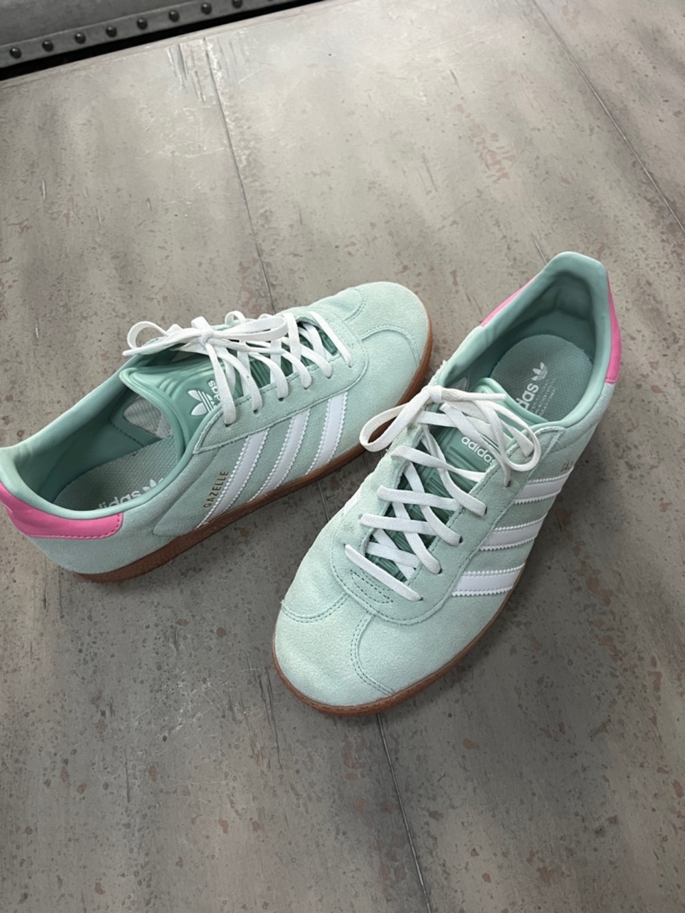 adidas Women's Mint Green Sneakers with Pink Heel